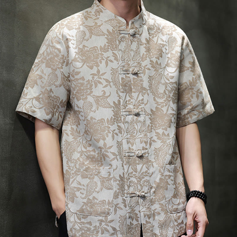 Breathable Cotton Jacquard Stand Collar Mindful Shirt