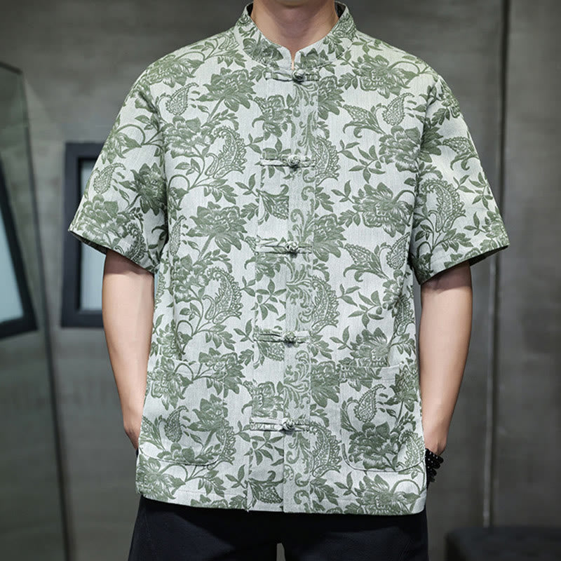Breathable Cotton Jacquard Stand Collar Mindful Shirt