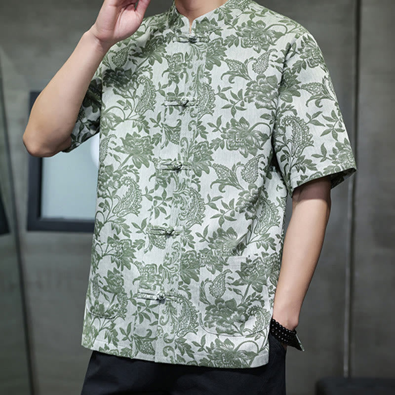 Breathable Cotton Jacquard Stand Collar Mindful Shirt