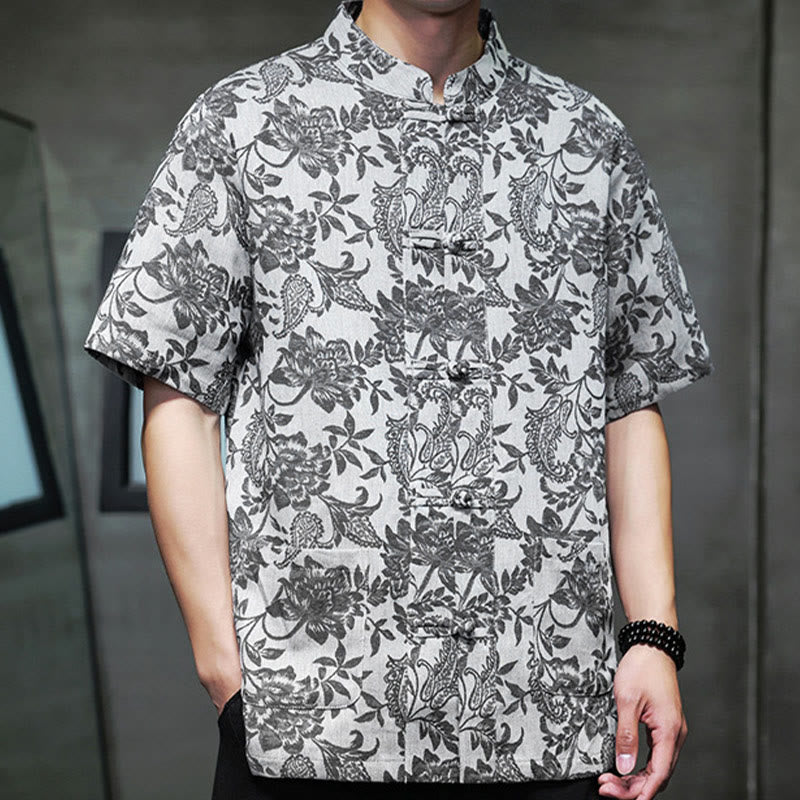 Breathable Cotton Jacquard Stand Collar Mindful Shirt