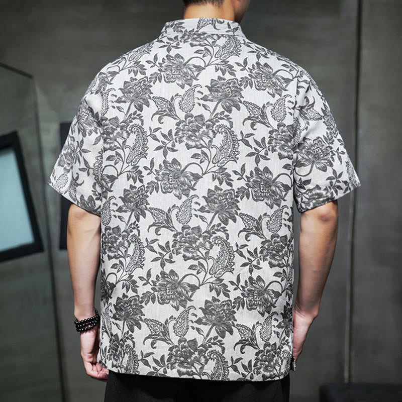 Breathable Cotton Jacquard Stand Collar Mindful Shirt