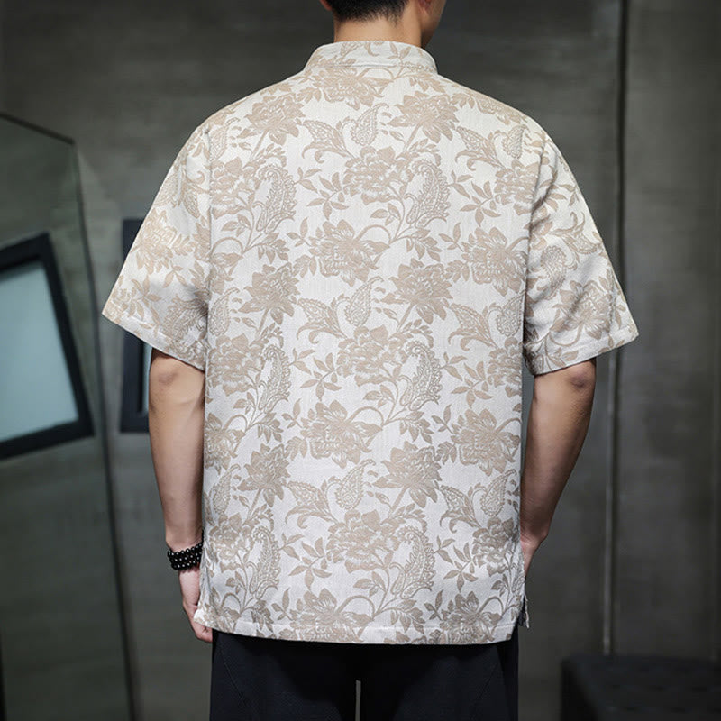 Breathable Cotton Jacquard Stand Collar Mindful Shirt