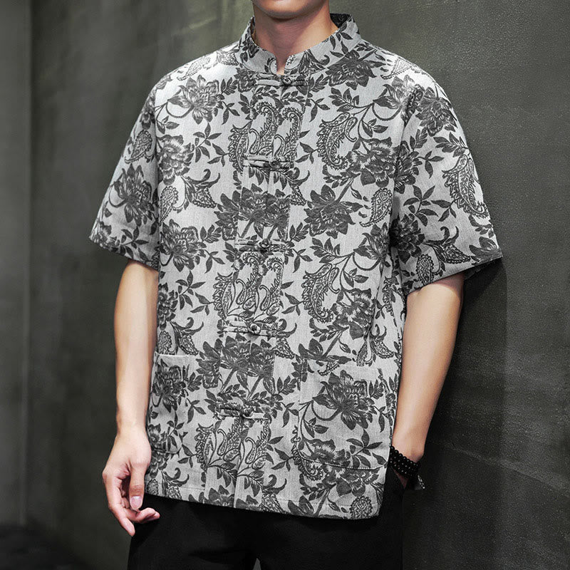 Breathable Cotton Jacquard Stand Collar Mindful Shirt