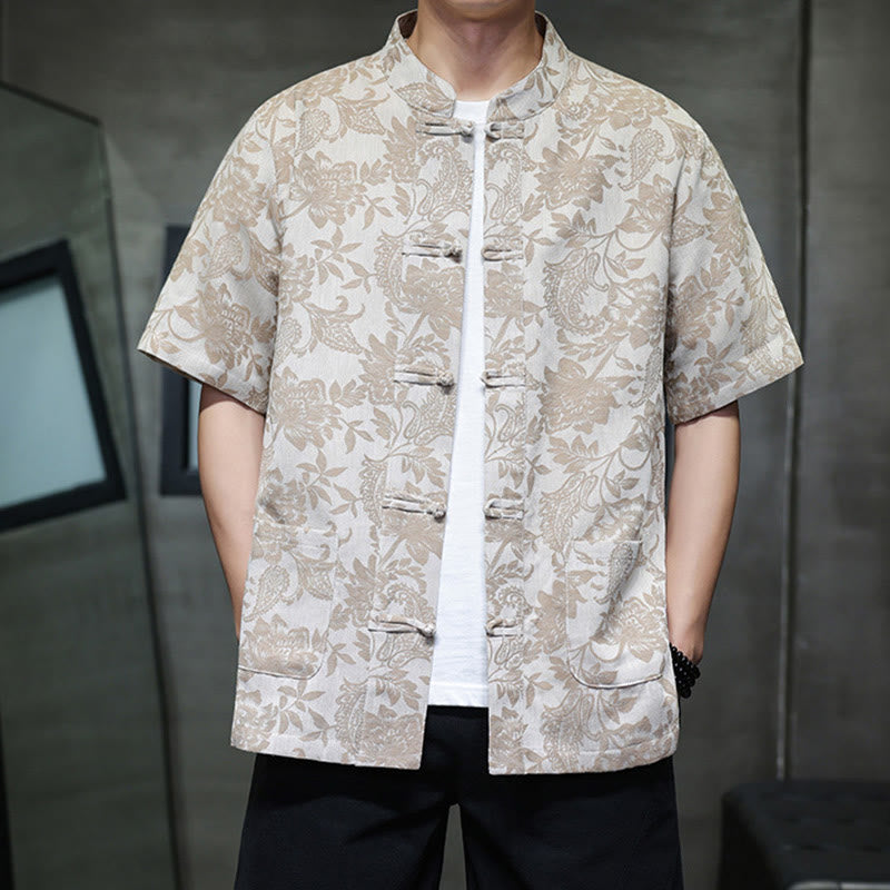 Breathable Cotton Jacquard Stand Collar Mindful Shirt
