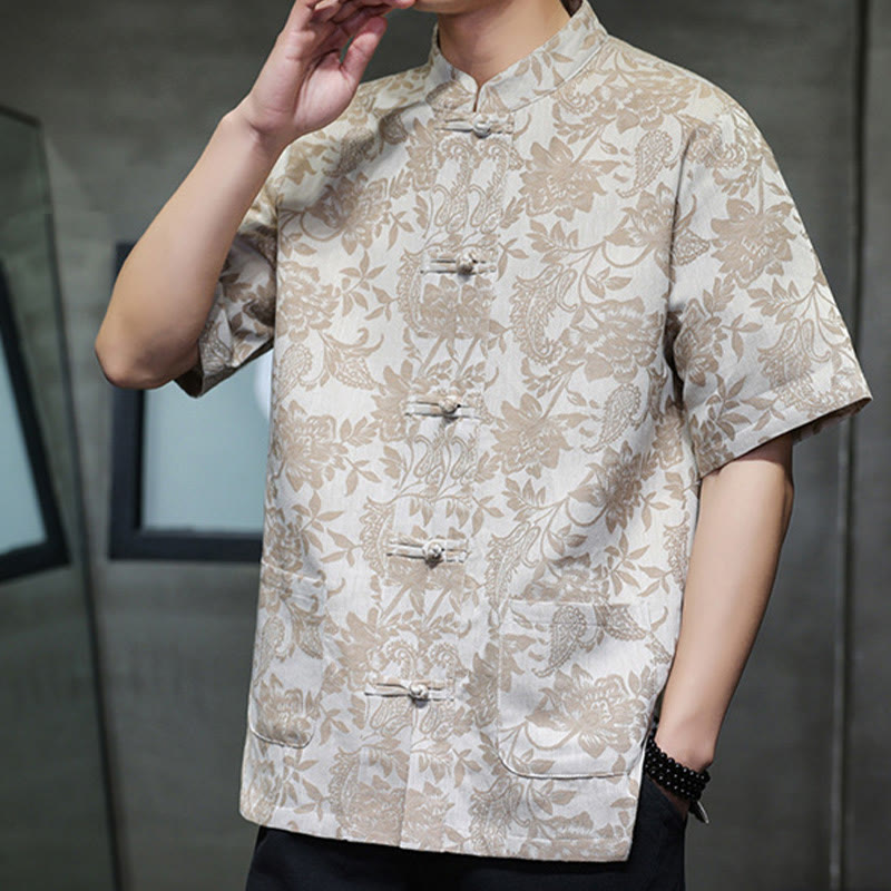 Breathable Cotton Jacquard Stand Collar Mindful Shirt