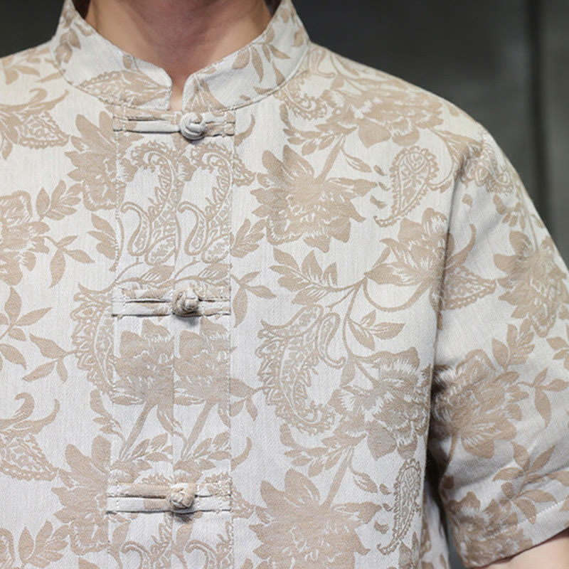 Breathable Cotton Jacquard Stand Collar Mindful Shirt