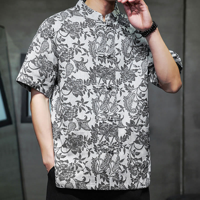 Breathable Cotton Jacquard Stand Collar Mindful Shirt