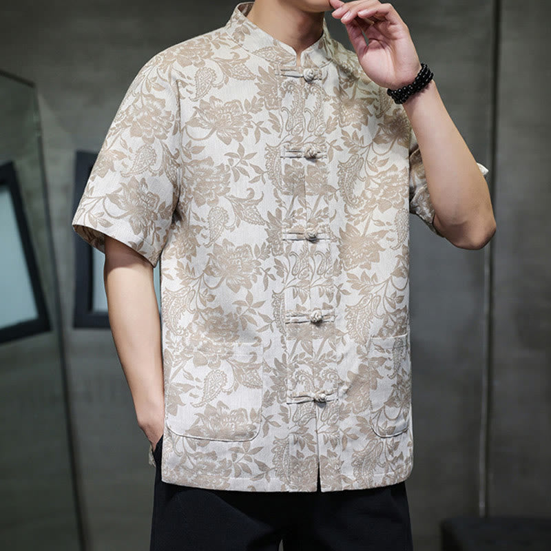 Breathable Cotton Jacquard Stand Collar Mindful Shirt