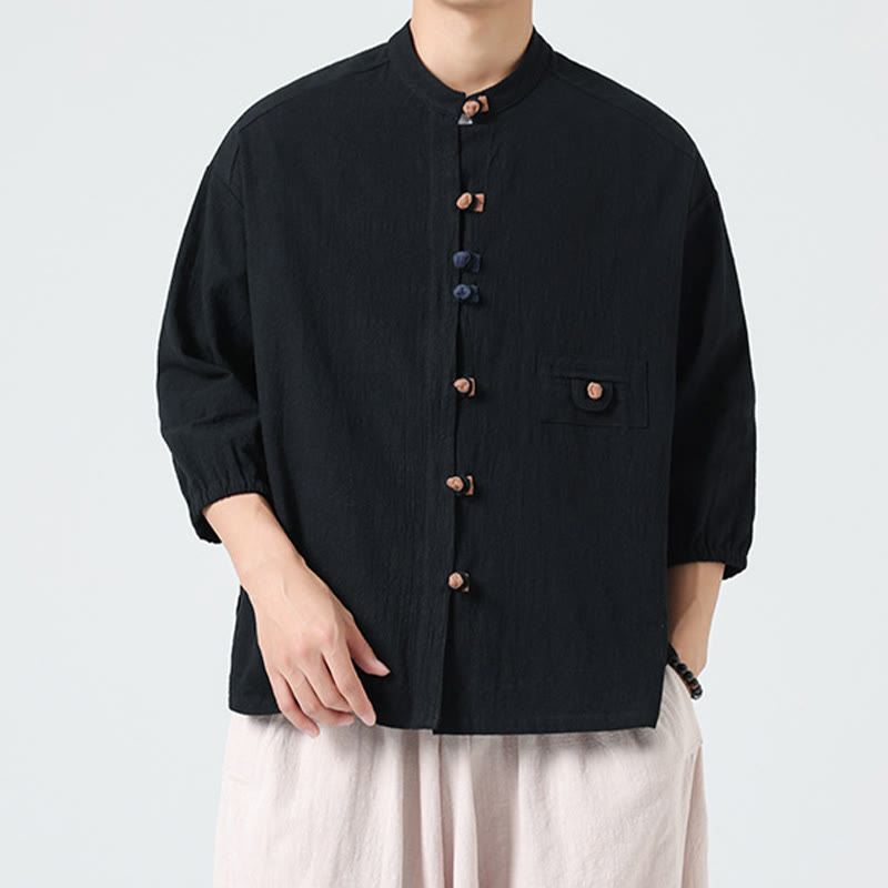 Breathable Cotton Blend Stand Collar Meditation Shirt Cardigan