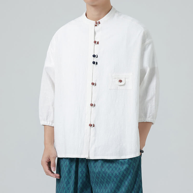 Breathable Cotton Blend Stand Collar Meditation Shirt Cardigan