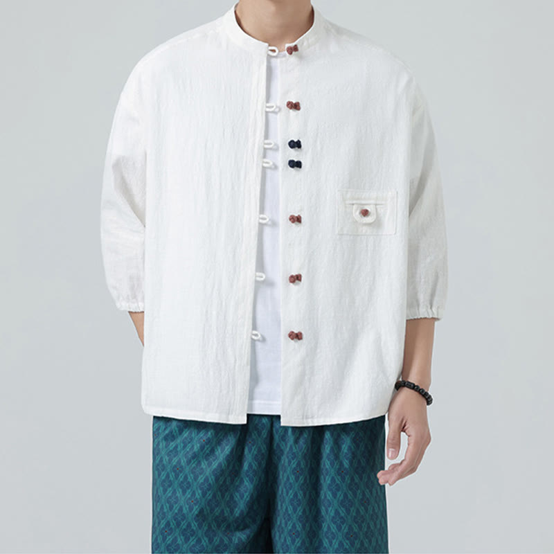 Breathable Cotton Blend Stand Collar Meditation Shirt Cardigan