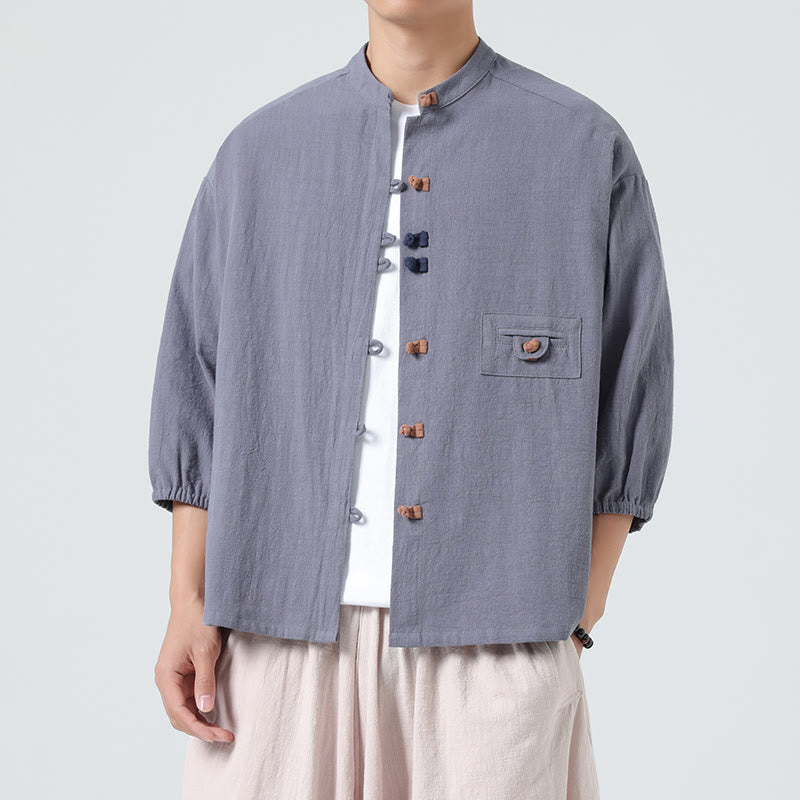 Breathable Cotton Blend Stand Collar Meditation Shirt Cardigan