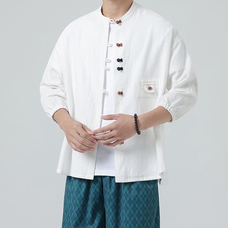 Breathable Cotton Blend Stand Collar Meditation Shirt Cardigan