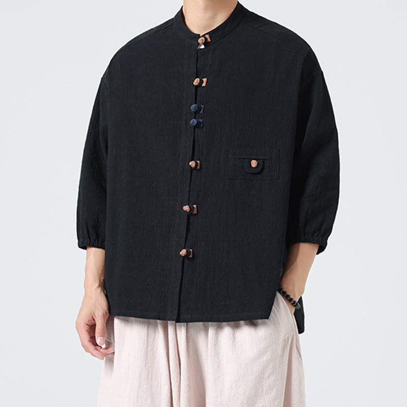 Breathable Cotton Blend Stand Collar Meditation Shirt Cardigan