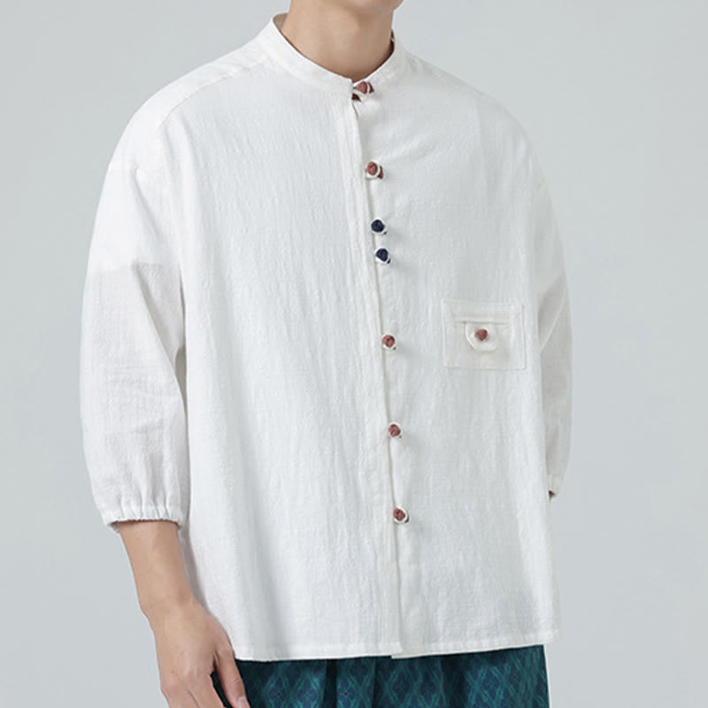 Breathable Cotton Blend Stand Collar Meditation Shirt Cardigan