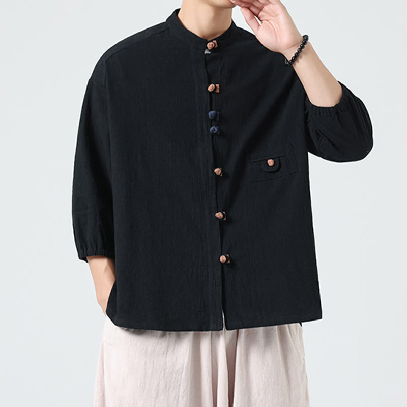 Breathable Cotton Blend Stand Collar Meditation Shirt Cardigan