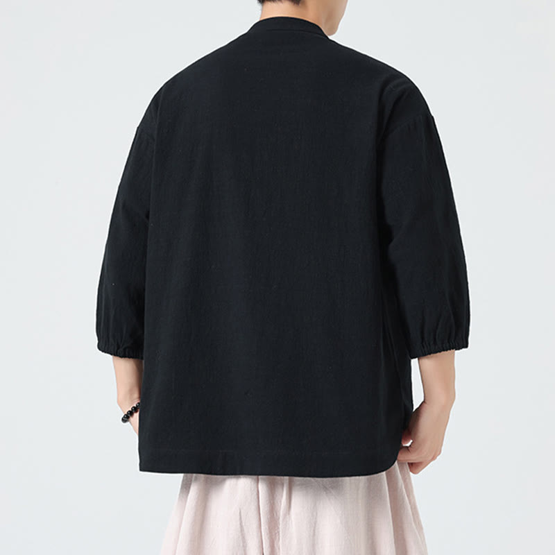 Breathable Cotton Blend Stand Collar Meditation Shirt Cardigan