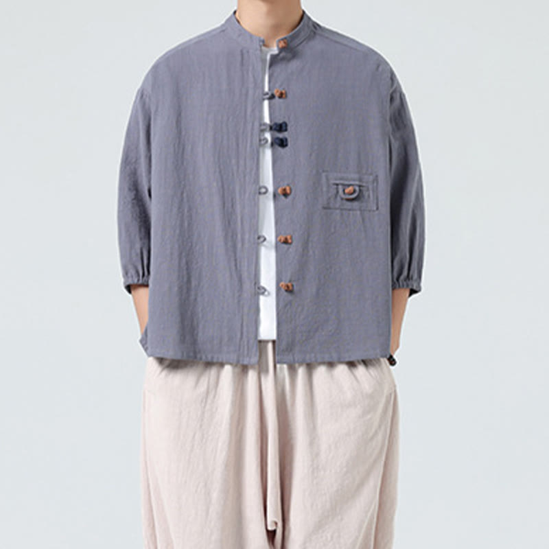 Breathable Cotton Blend Stand Collar Meditation Shirt Cardigan