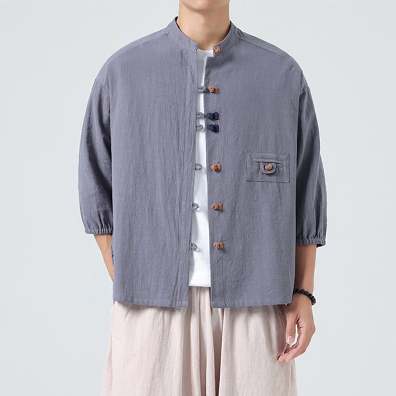 Breathable Cotton Blend Stand Collar Meditation Shirt Cardigan