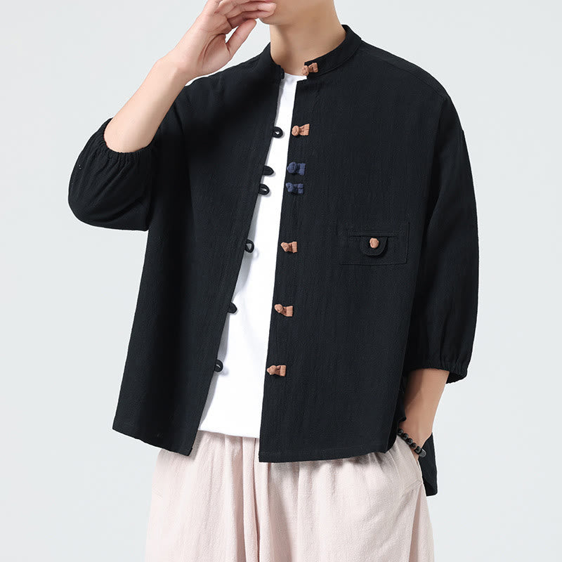 Breathable Cotton Blend Stand Collar Meditation Shirt Cardigan