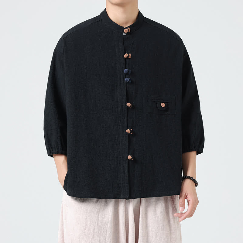 Breathable Cotton Blend Stand Collar Meditation Shirt Cardigan