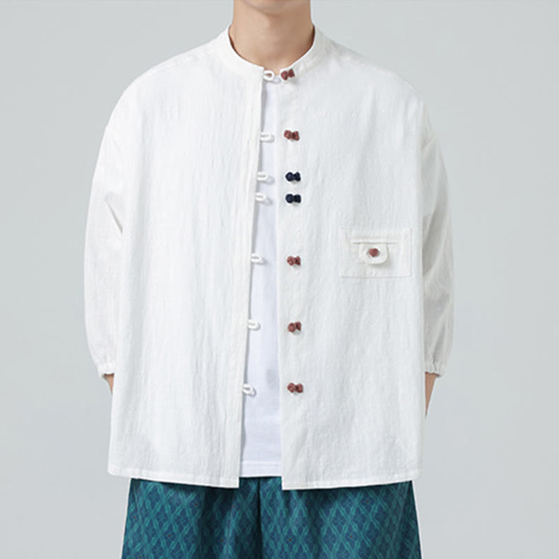 Breathable Cotton Blend Stand Collar Meditation Shirt Cardigan