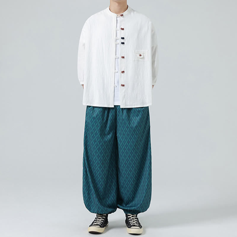 Breathable Cotton Blend Stand Collar Meditation Shirt Cardigan