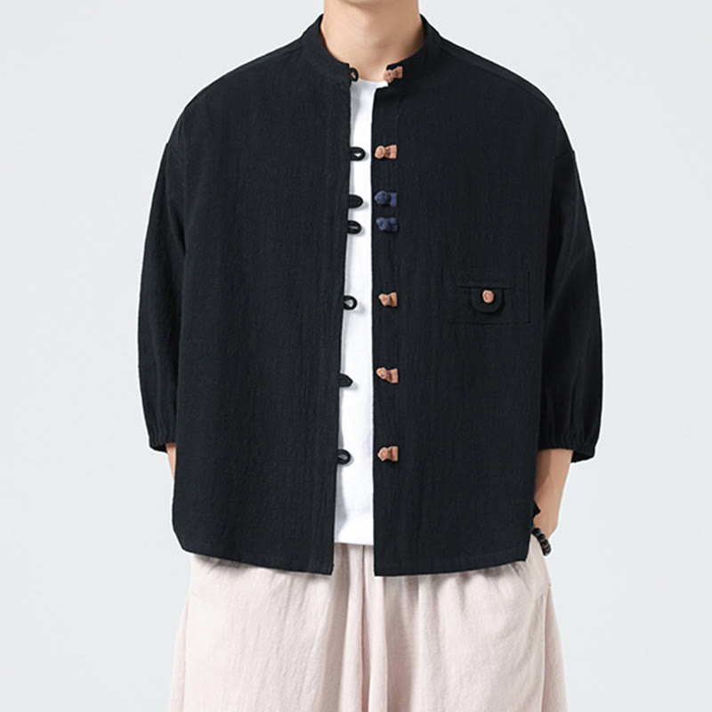 Breathable Cotton Blend Stand Collar Meditation Shirt Cardigan