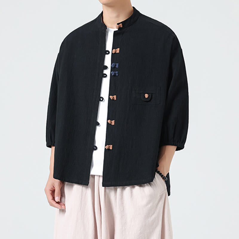Breathable Cotton Blend Stand Collar Meditation Shirt Cardigan