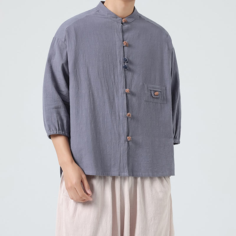 Breathable Cotton Blend Stand Collar Meditation Shirt Cardigan