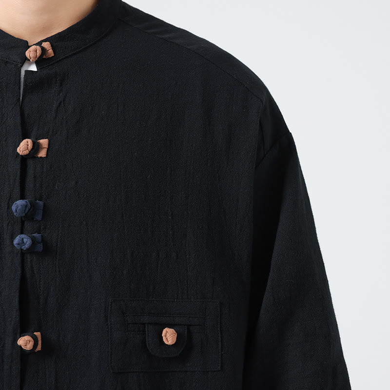 Breathable Cotton Blend Stand Collar Meditation Shirt Cardigan