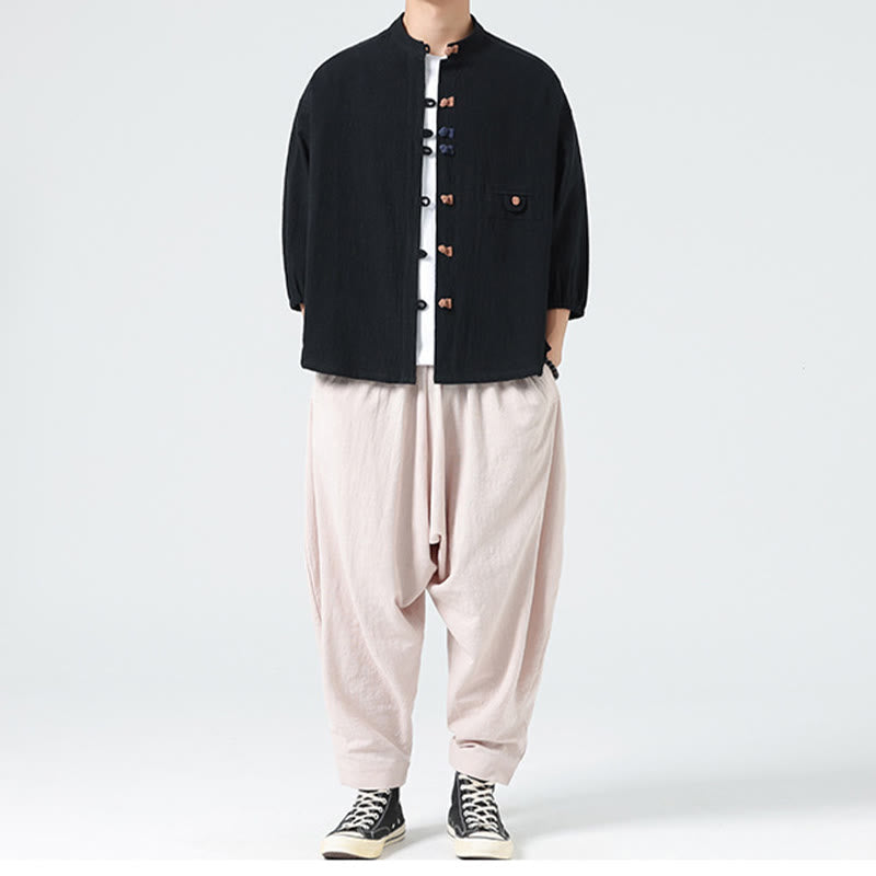 Breathable Cotton Blend Stand Collar Meditation Shirt Cardigan