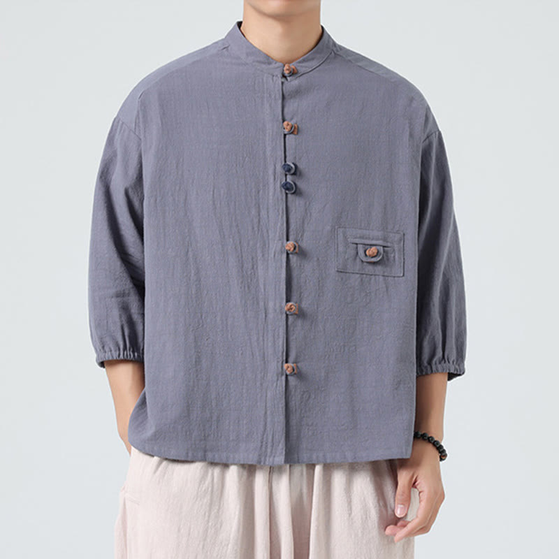 Breathable Cotton Blend Stand Collar Meditation Shirt Cardigan