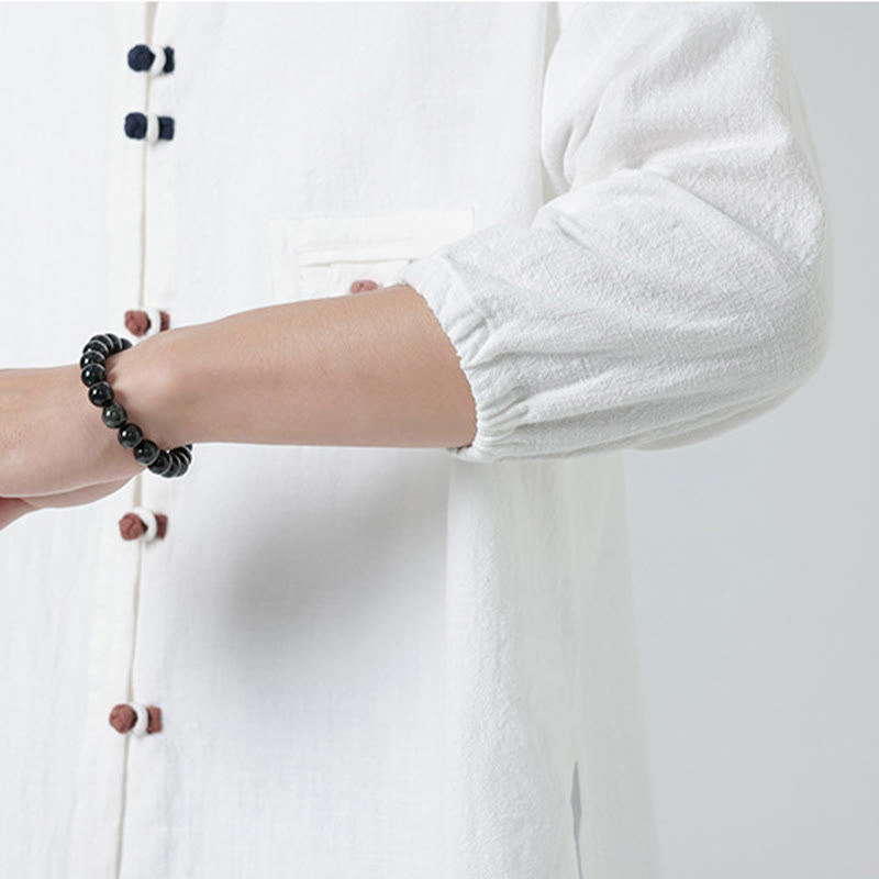 Breathable Cotton Blend Stand Collar Meditation Shirt Cardigan
