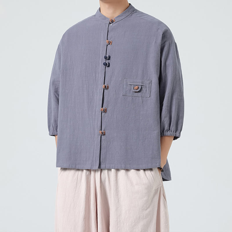 Breathable Cotton Blend Stand Collar Meditation Shirt Cardigan