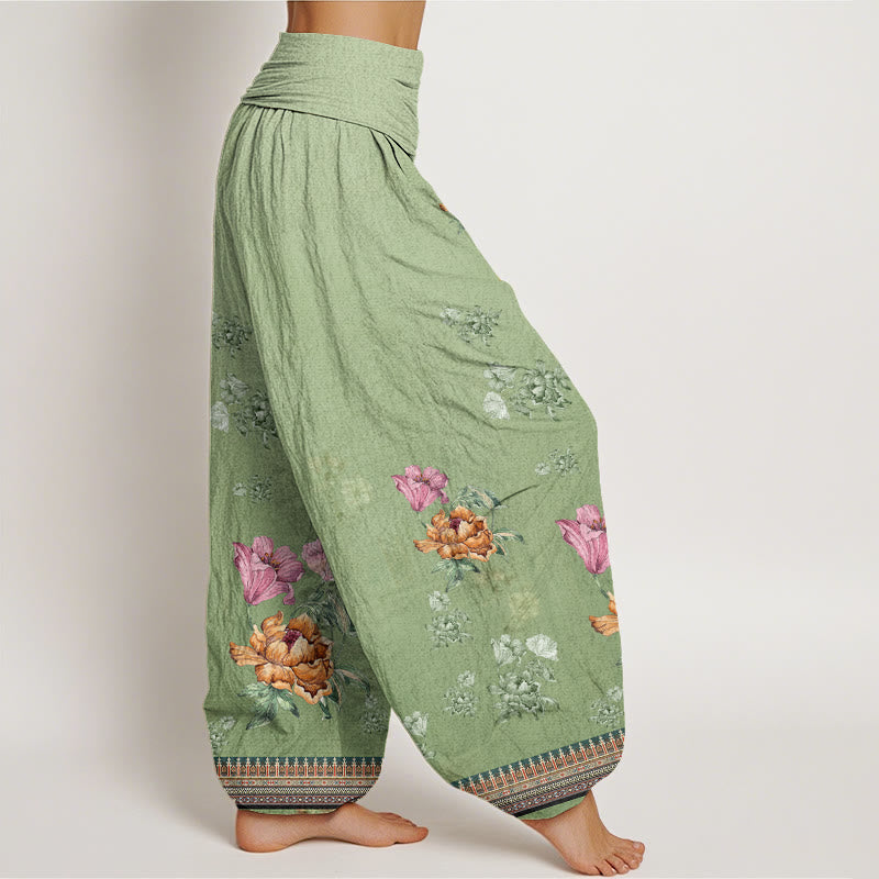 Botanical Cotton Pleated Waist Grounding Harem Pants