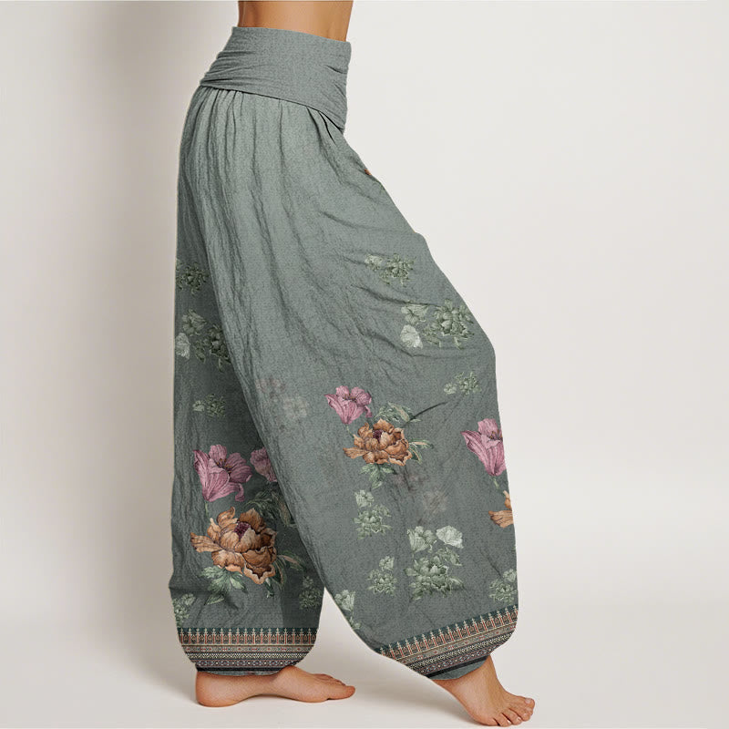 Botanical Cotton Pleated Waist Grounding Harem Pants