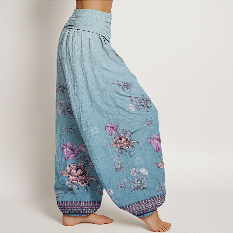 Botanical Cotton Pleated Waist Grounding Harem Pants