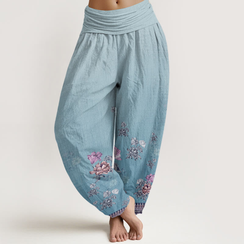 Botanical Cotton Pleated Waist Grounding Harem Pants