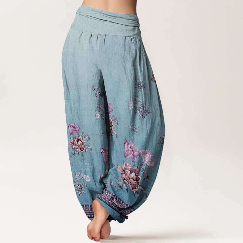 Botanical Cotton Pleated Waist Grounding Harem Pants