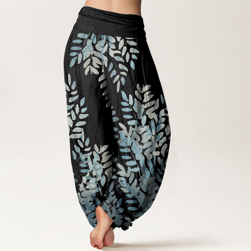 Tactile Cotton Leaf Print Meditation Harem Pants