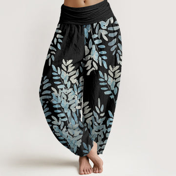 Tactile Cotton Leaf Print Meditation Harem Pants