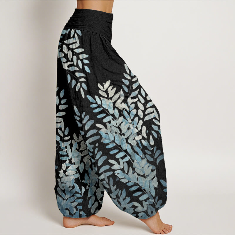 Tactile Cotton Leaf Print Meditation Harem Pants