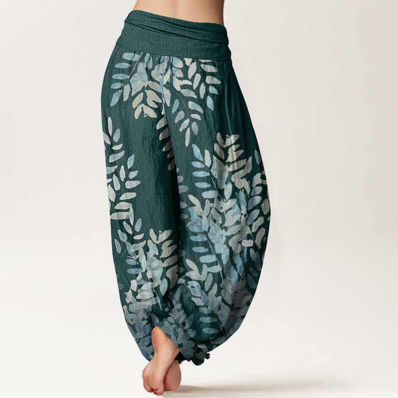 Tactile Cotton Leaf Print Meditation Harem Pants