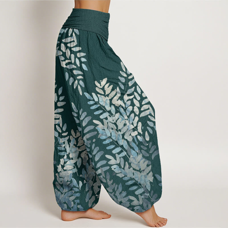 Tactile Cotton Leaf Print Meditation Harem Pants