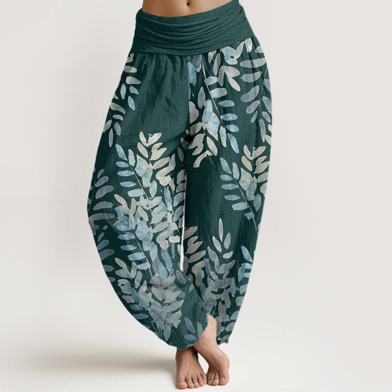 Tactile Cotton Leaf Print Meditation Harem Pants
