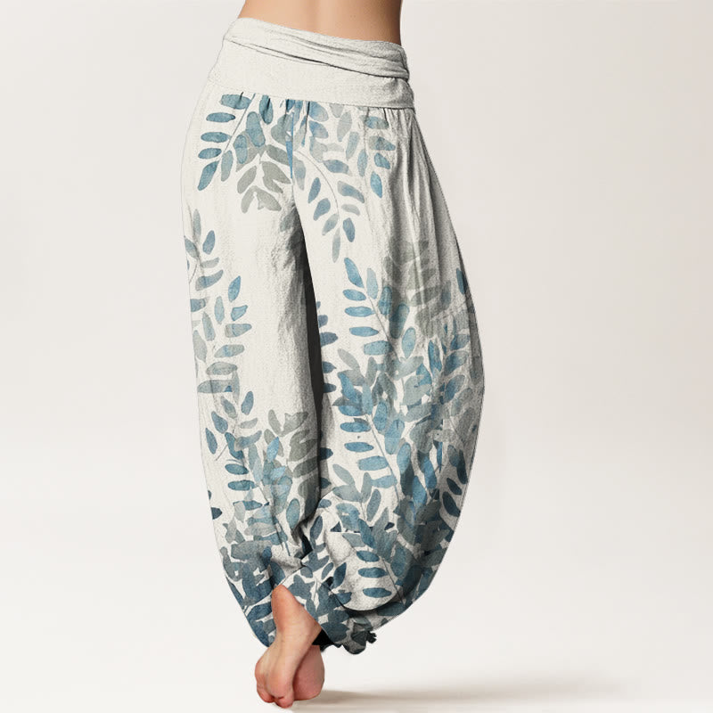 Tactile Cotton Leaf Print Meditation Harem Pants