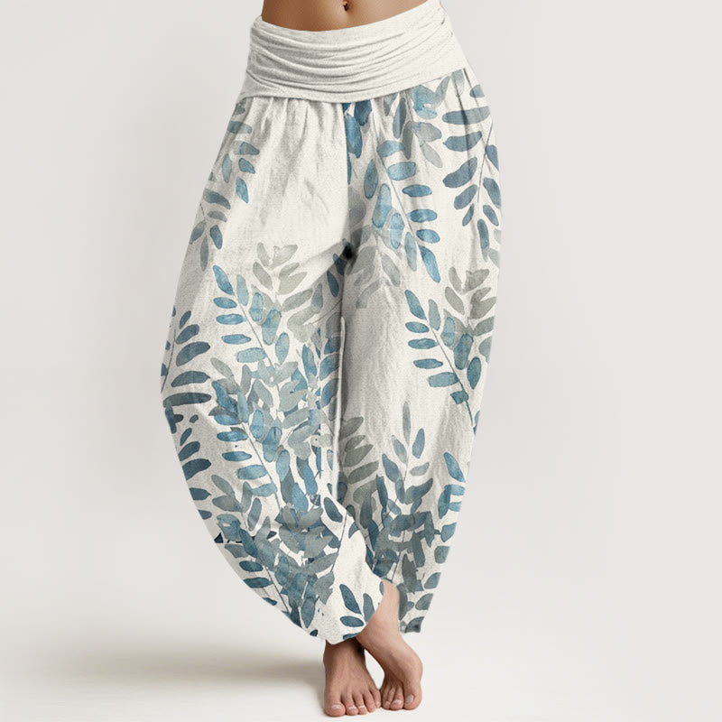 Tactile Cotton Leaf Print Meditation Harem Pants