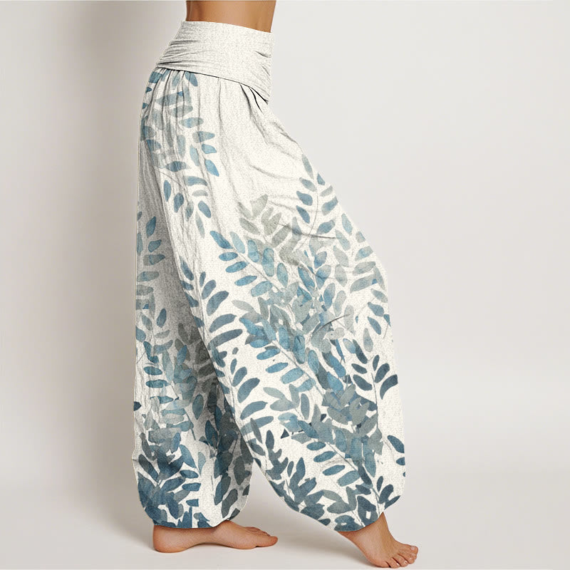 Tactile Cotton Leaf Print Meditation Harem Pants