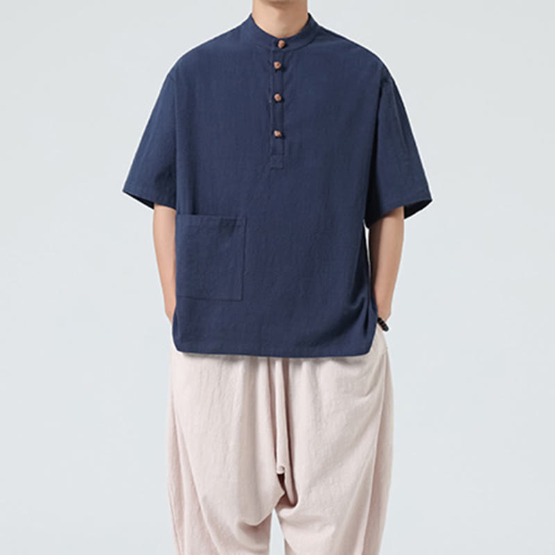Tactile Cotton Blend Stand Collar Mindful Meditation Shirt